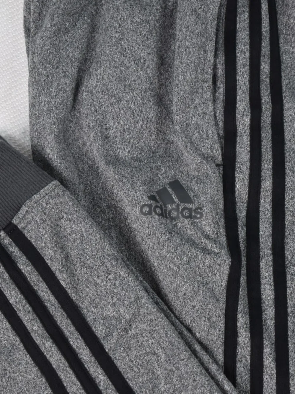 Adidas Tricot Joggers Mens Large Side Stripes Ankle Cuffs Drawstring Gray + Blac - Picture 1 of 15